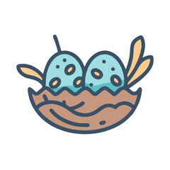 Stylized blue spotted eggs nestled in a brown nest