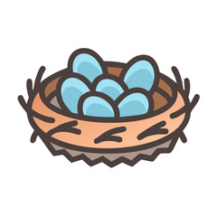 Bird nest with blue eggs flat vector illustration design