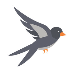 Stylized single swallow bird soars on black background