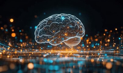 Digital brain, glowing network, abstract background, AI concept