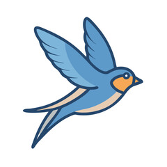 Stylized blue swallow bird in flight against black backdrop