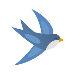 Blue swallow flying against black background stock illustration