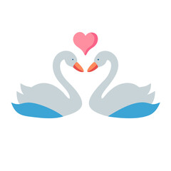 Two swans forming a heart shape with love