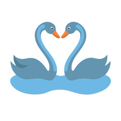 Two swans forming a heart shape on black background