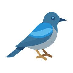 Stylized blue bird perched on legs, black background visual