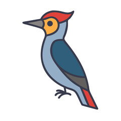 Stylized Woodpecker Illustration with Bold Outlines on Black Backdrop