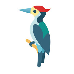 Geometric woodpecker illustration perched on a branch against black