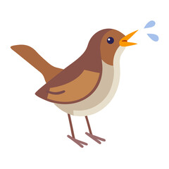 Singing bird flat design on black background illustration