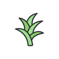 Stylized Green Grass Plant Icon With Vibrant Color And Outline