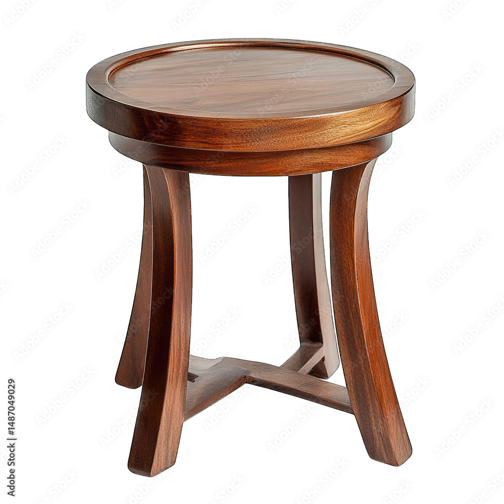 Poster a solid wood round dark brown side table with a unique curved four-legged design isolated on a trans