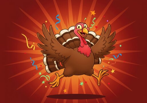 Cartoon turkey running festive autumn celebration illustration