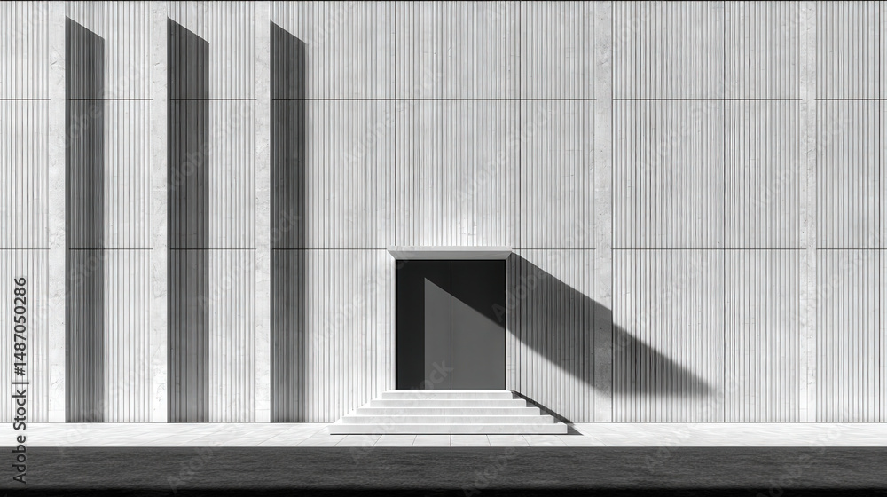Poster monochrome architectural wall with vertical lines capturing shadows and texture in minimalistic desi