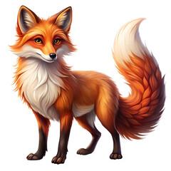 Fototapeta premium A stylized red fox with a bushy tail stands playfully 