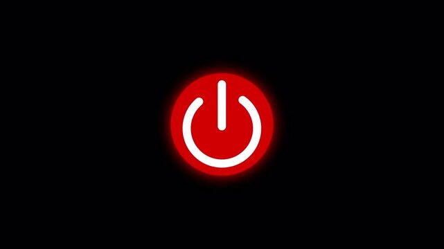 press red power button animation on black background, animated on or off power button.