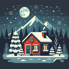 Naklejka premium vector image of a snowy house on a beautiful christmas eve