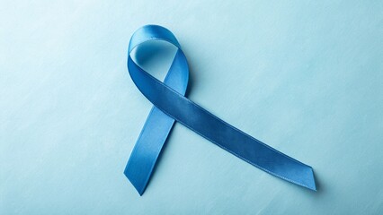 Simple Blue Ribbon On Plain Light Blue Background For Men&rsquo;s Health Awareness And Prostate Cancer Prevention Campaign Theme
