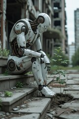 Lonely Robot in a Post-Apocalyptic Cityscape

