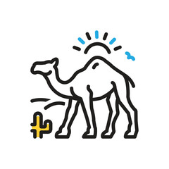 Multi color icon for camel in desert with sun