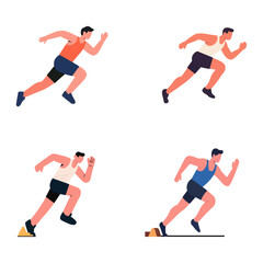 Four Male Athletes Running in Flat Style Illustration
