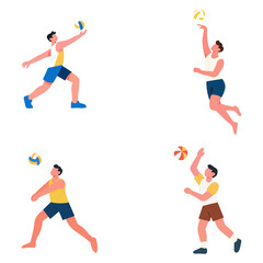 Four Male Volleyball Players in Action