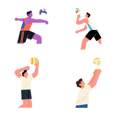 Four Active Volleyball Players in Dynamic Action
