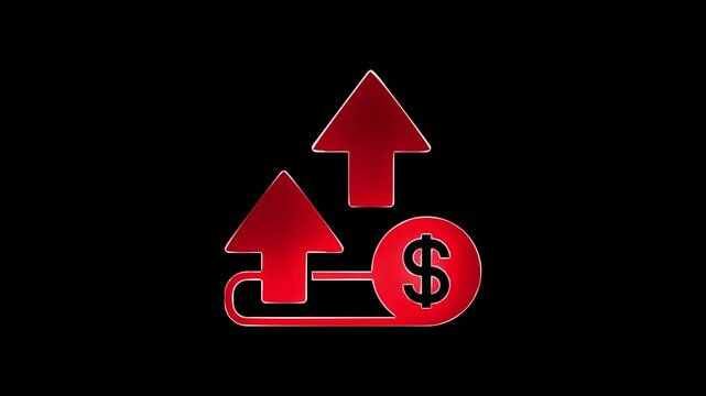 Glowing neon line of dollar sign icon and up arrow