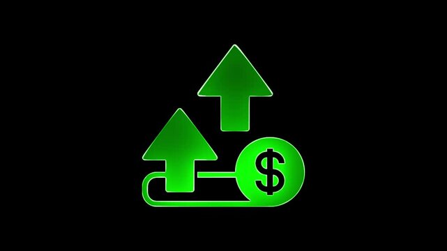 Glowing neon line of dollar sign icon and up arrow