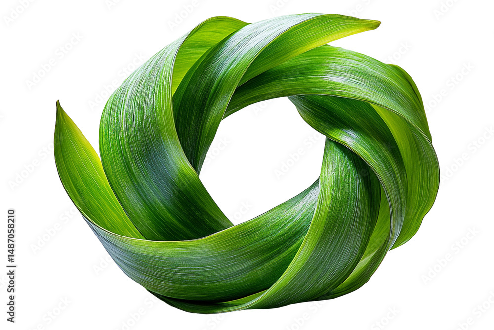 Poster spiral twist of green leaf with smooth texture isolated on transparency background