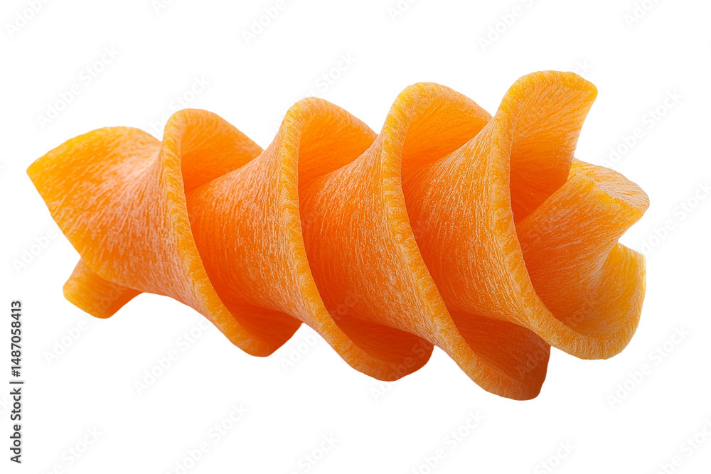 Poster spiral twist of fresh carrot slice isolated on pure transparency background with vibrant color