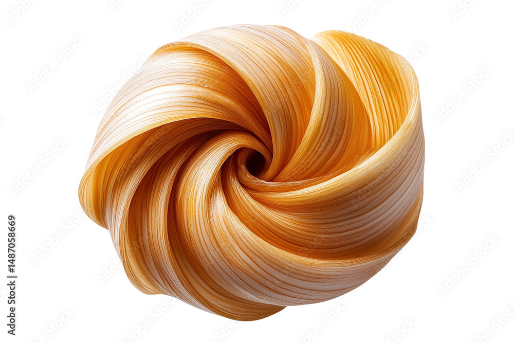 Poster spiral twist of smooth golden pasta isolated on transparency background with soft lighting