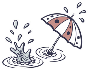 Umbrella Splashing in Rainwater Puddle Illustration