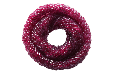 Spiral twist of glossy red beaded bracelet isolated on pure transparency background with shine