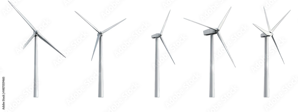 Aufkleber six wind turbines in a row on a transparent background with a gray color