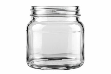 Glass transparent empty jar without lid isolated on white background. 