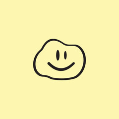 Smile emoji vector illustration on yellow background. Line art styles icon