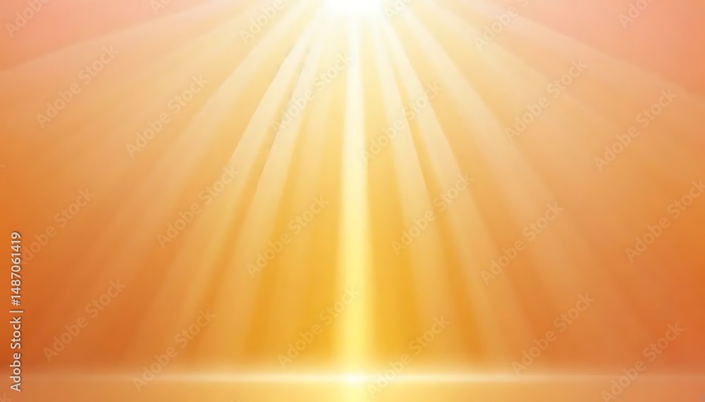 Poster warm, luminous rays descend through soft orange gradient in abstract composition; simple and bright.