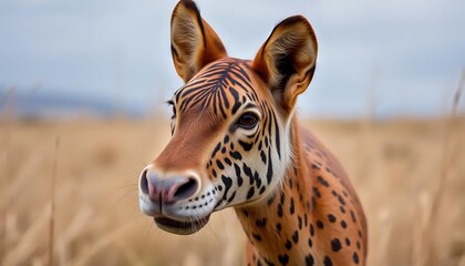 Unique animal hybrid illustration, blending giraffe, zebra, and antelope features
