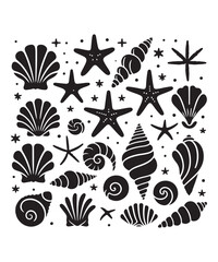 Sea shells starfish silhouette vector illustration, Starfish icon collection. 