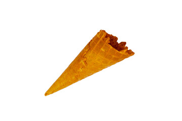 Empty ice cream cone on white background.