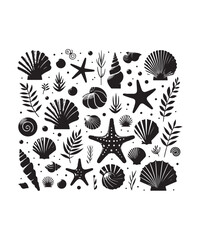 Sea shells starfish silhouette vector illustration, Starfish icon collection. 