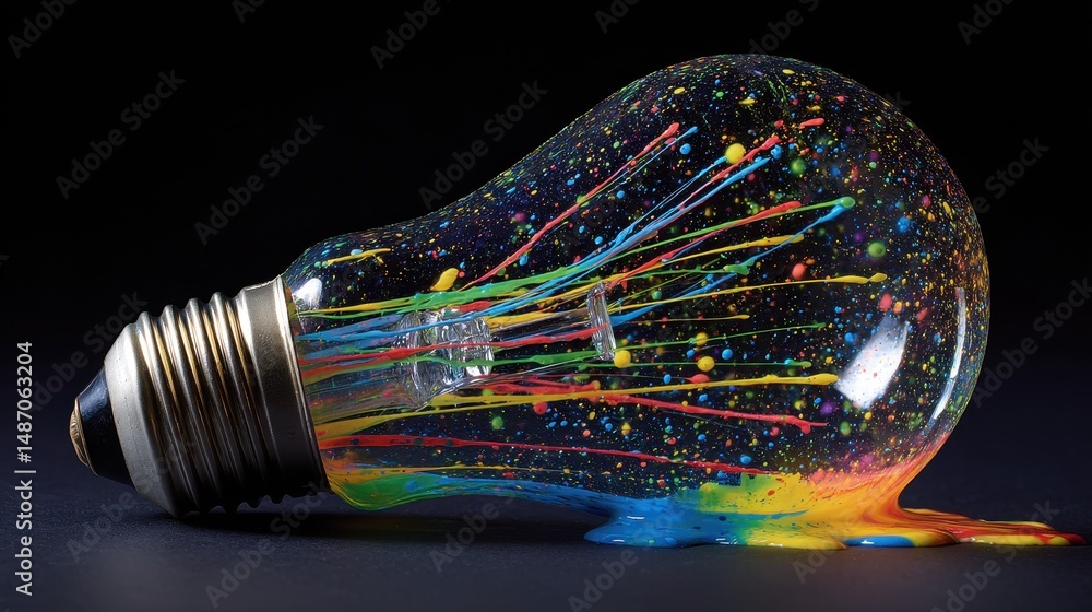 Aufkleber colorful paint splash inside broken light bulb displaying creativity and artistic expression in mode