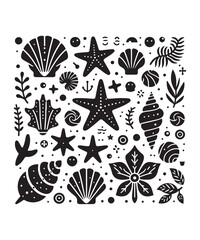 Sea shells starfish silhouette vector illustration, Starfish icon collection. 