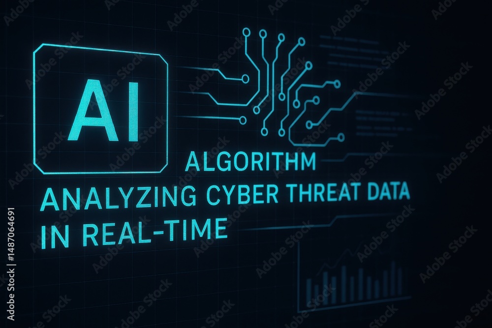 Poster advanced algorithm analyzing cyber threat data for real-time cybersecurity solutions