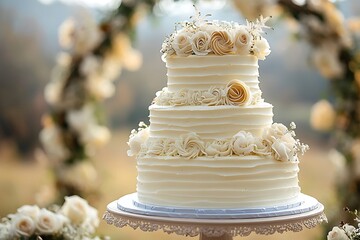 Elegant Three-Tier Wedding Cake with Fresh Floral and Soft Pastel Roses