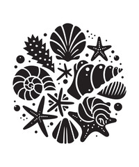 Sea shells starfish silhouette vector illustration, Starfish icon collection. 