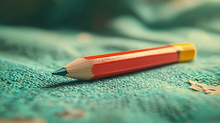 Close-up Macro Shot of Red Pencil on Textured Teal Surface - Artistic Stationery, Creative Writing, Design Concept, Back to School, Education, Office Supplies, Drawing, Painting, Art Supplies, Vibrant