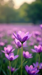 Fototapeta premium Purple flower field, focus on foreground bloom, detail, lavender, macro