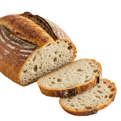 Rustic sourdough bread loaf with slices showing porous crumb texture