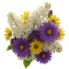 Colorful spring bouquet with vibrant flowers and green leaves for decoration