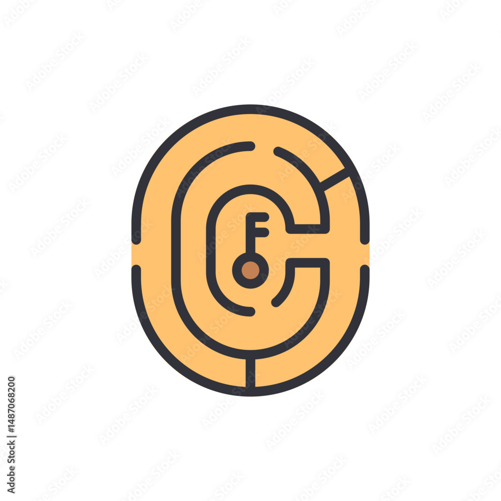 Poster a maze with a key illustration symbolizing problem solving process